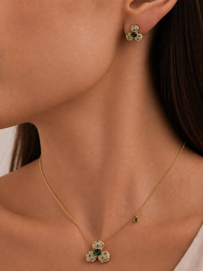 Emerald Floral CZ Jewelry Set in 18K Gold | Necklace & Earrings