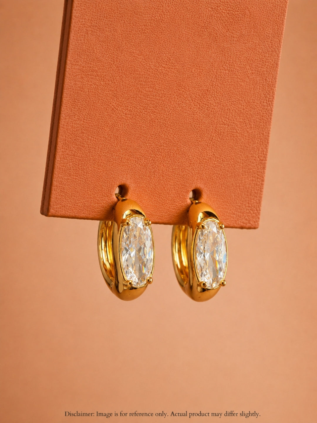 Single Oval CZ Stone Hoop Earrings in 18K Gold | Anti Tarnish