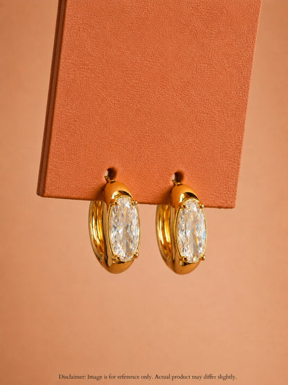 Single Oval CZ Stone Hoop Earrings in 18K Gold | Anti Tarnish