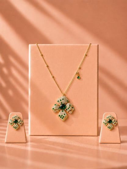 18K Gold Plated CZ Necklace Set | Anti Tarnish Jewelry Set