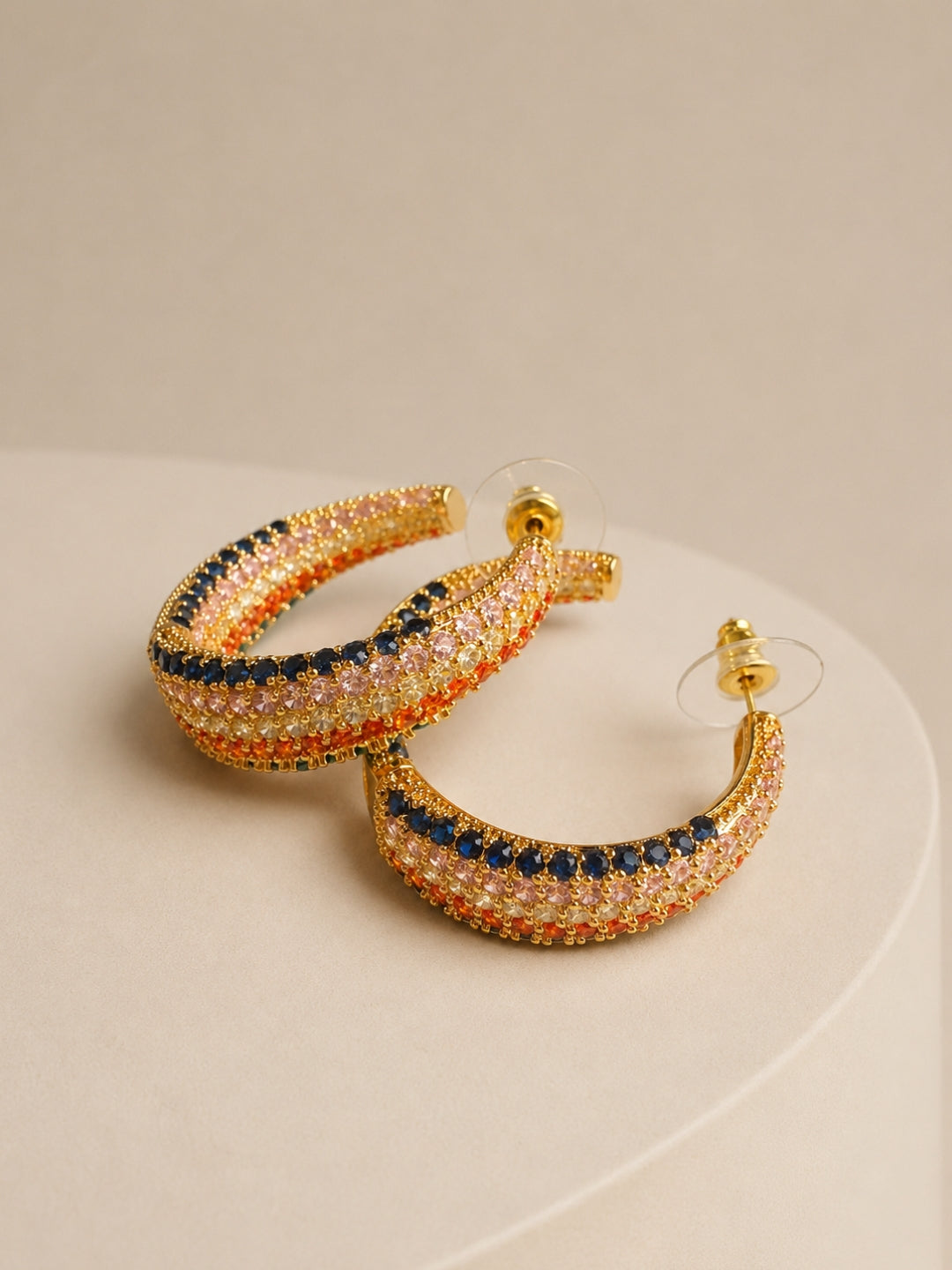 Aurora Multicolor CZ Statement Hoops | 18K Gold Plated Earrings