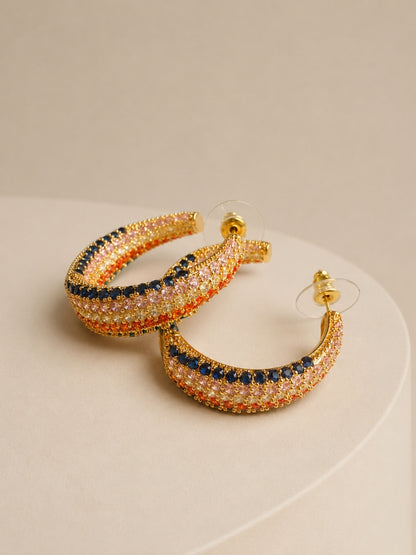 Aurora Multicolor CZ Statement Hoops | 18K Gold Plated Earrings