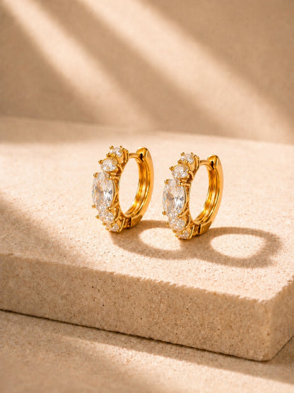 Oval CZ Studded Gold Hoops | 18K Gold Plated Anti Tarnish Earrings