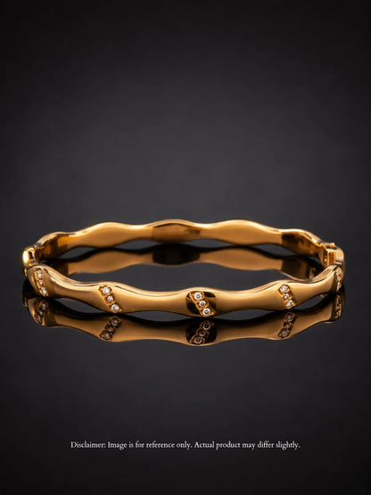 18K Gold Wave CZ Bracelet | Anti Tarnish Waterproof Bangle