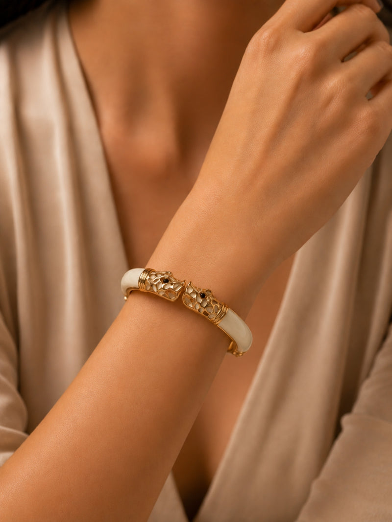 Vittoria Panther Kada Bangle, 18K Gold-Plated - Ivory