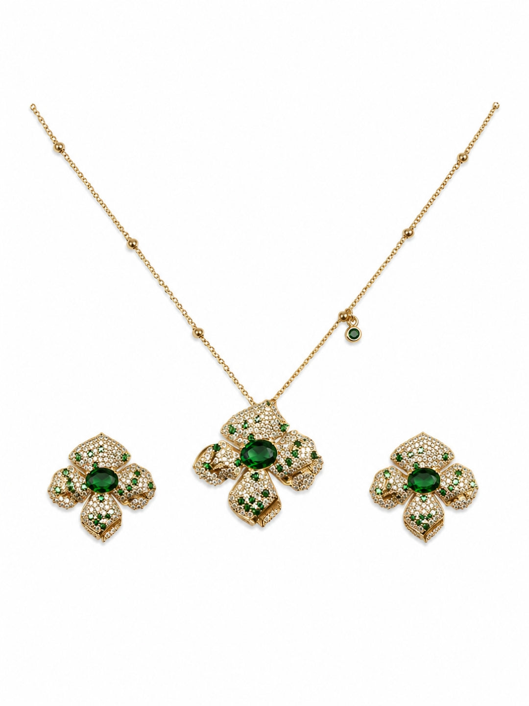 18K Gold Plated CZ Necklace Set | Anti Tarnish Jewelry Set