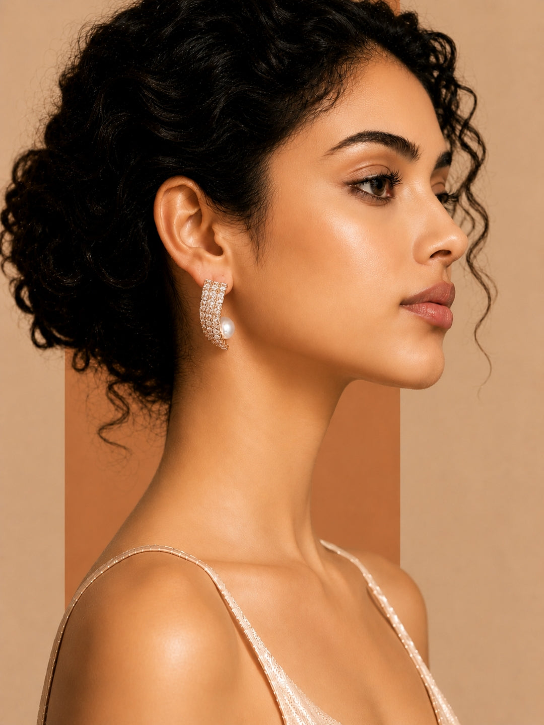 Luxe Pearl Halo CZ Stud Earrings in 18K Gold Plated Finish