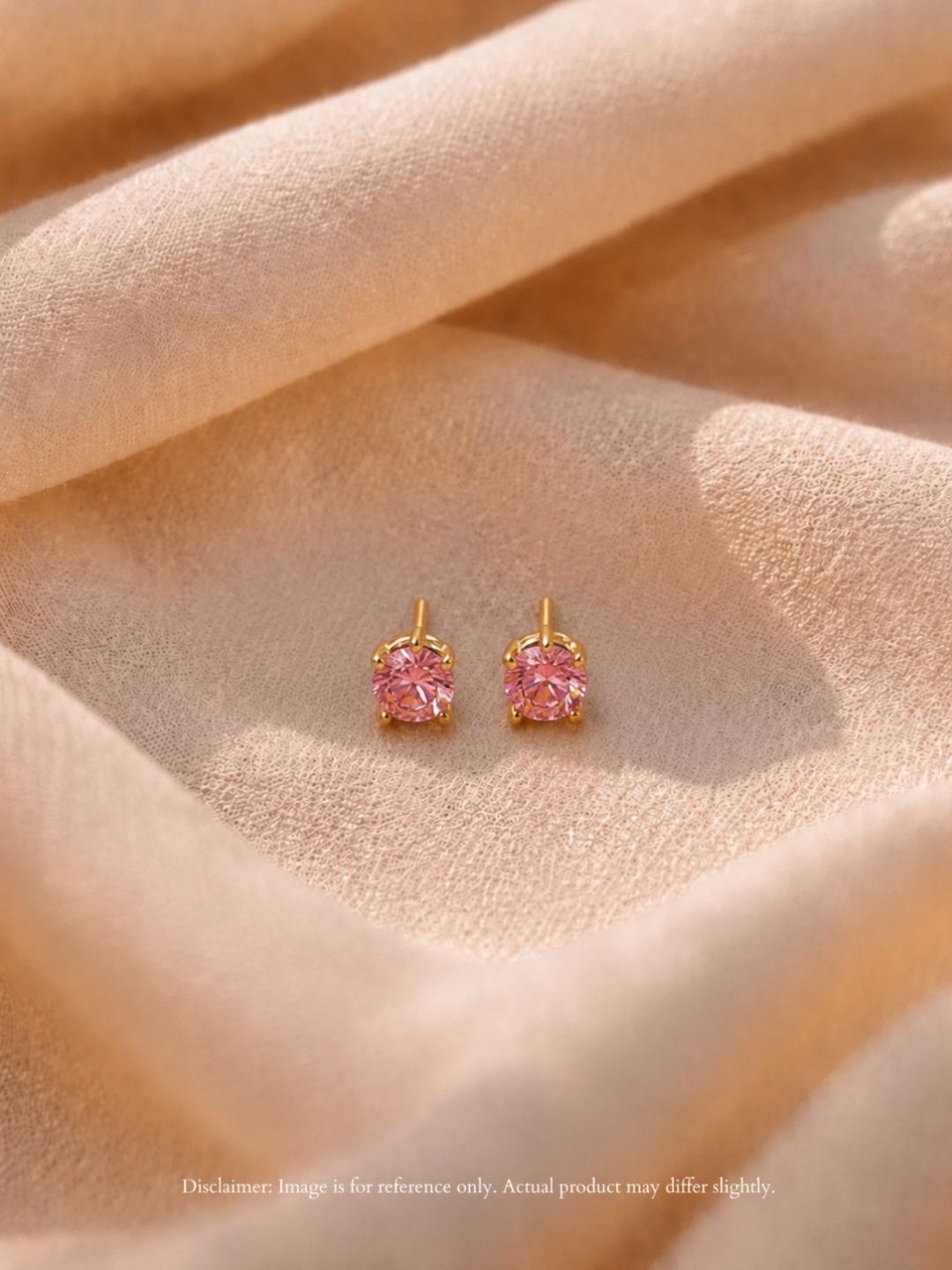 Pink CZ Solitaire Stud Earrings in 18K Gold Plated Stainless Steel