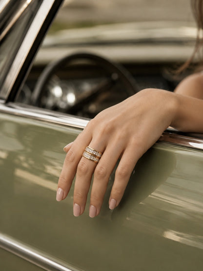 Double Row CZ Chunky Ring | 18K Gold Plated Stainless Steel