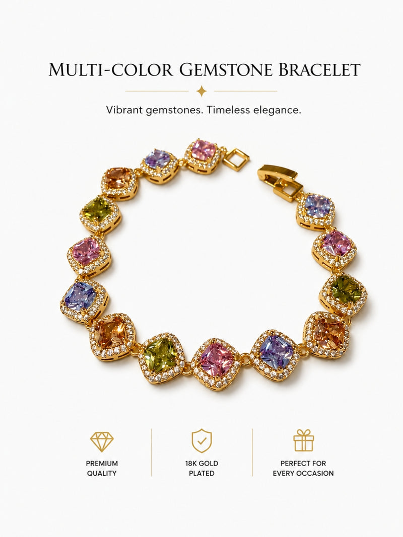 Aurora Soft Square Halo Tennis Bracelet, 18K Gold-Plated